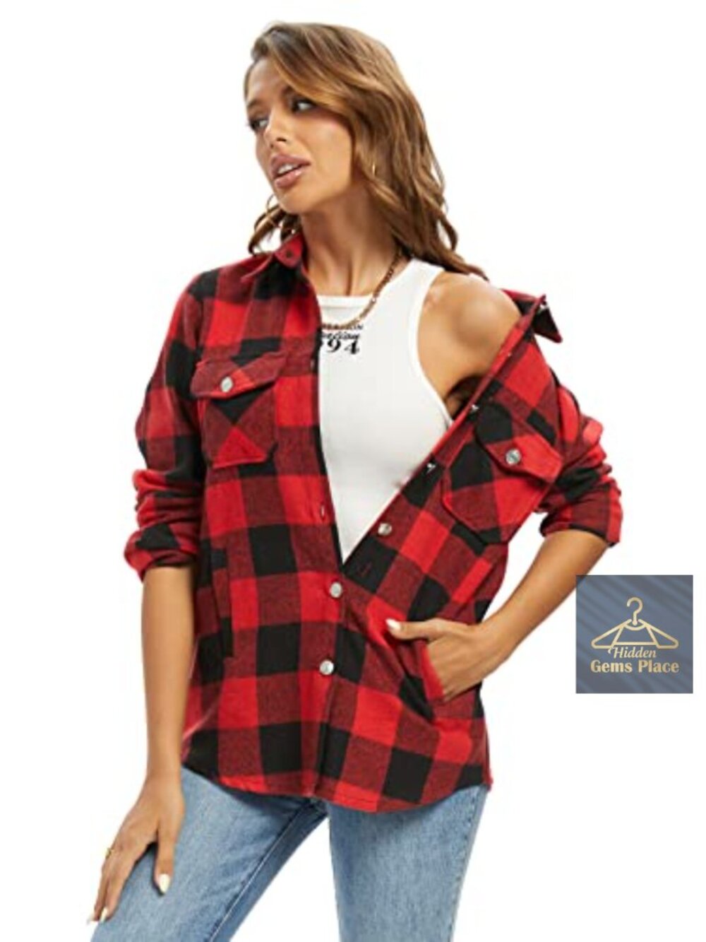 Women's Flannel Plaid Shacket Jacket Casual Button Down Long Sleeve Fall